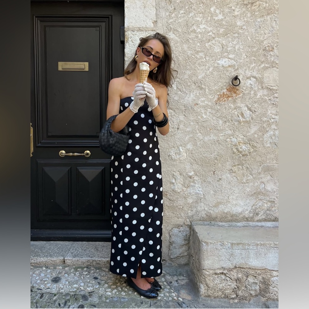 NWT ZARA ZW COLLECTION White Polka Dot Strapless Dress SIZE XS